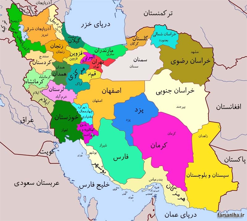 عکس نقشه ایران با نام شهرها