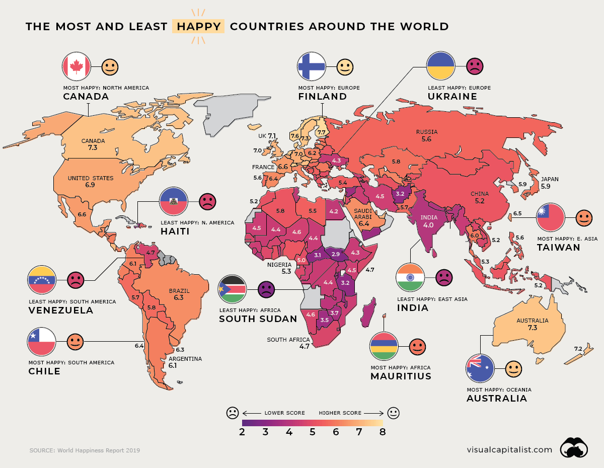 نقشه شادترین کشورهای جهان طرفداری