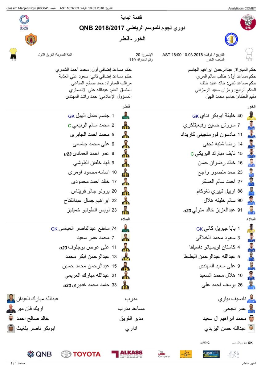 سروش رفیعی - الخور قطر- ترکیب تیم الخور
