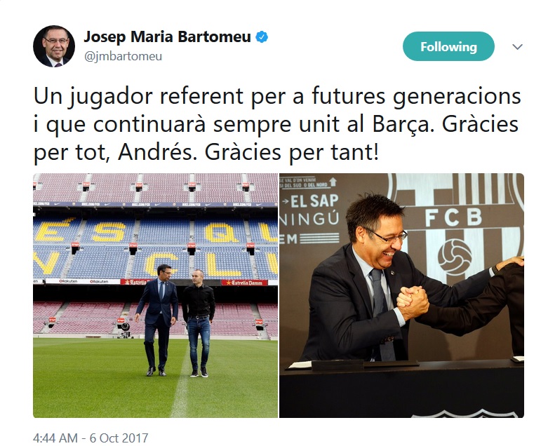 بارسلونا - FC Barcelona- Josep Maria Bartomeu - Andres Iniesta - رئیس بارسلونا - کاپیتان بارسلونا