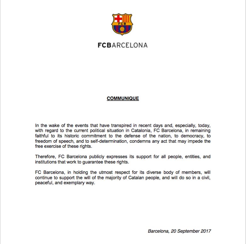 بیانیه رسمی باشگاه بارسلونا