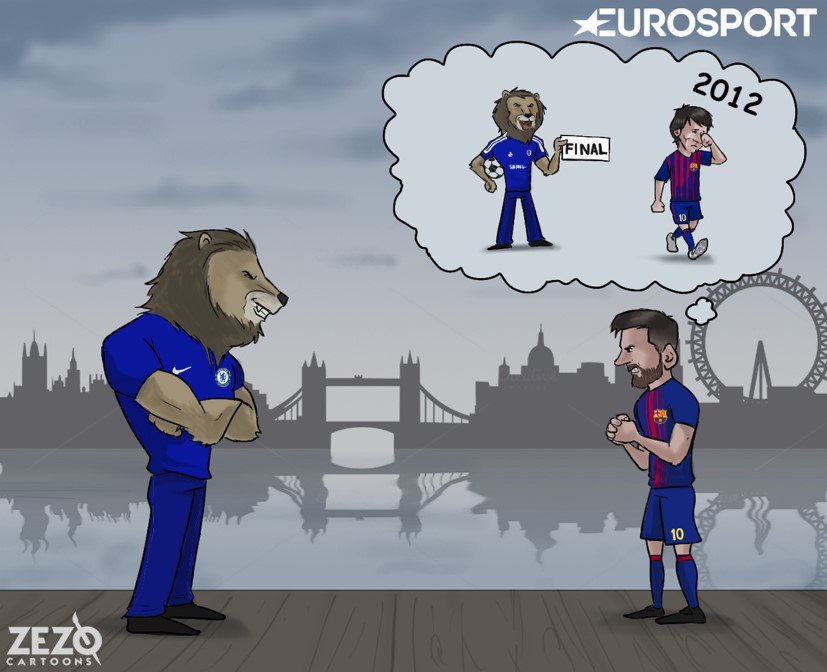 چلسی - بارسلونا - لیونل مسی - لیگ قهرمانان اروپا - زیزو الیزیدی - کاریکاتور