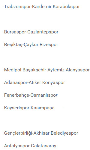 بازی های هفته بیست و سوم لیگ ترکیه