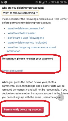 حذف اکانت اینستاگرام
